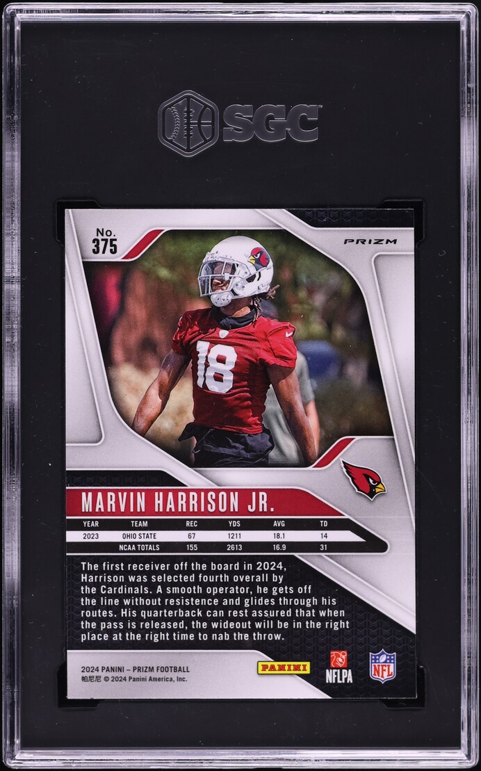2024 Panini Prizm Red White Blue Marvin Harrison Jr. ROOKIE #375 SGC 10 GEM MINT
