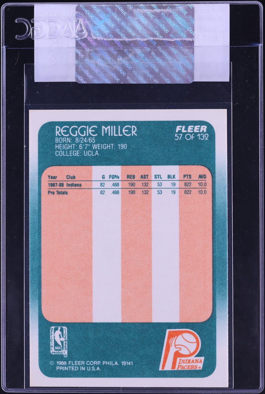 1988 Fleer Basketball Reggie Miller ROOKIE #57 CGC AUTH