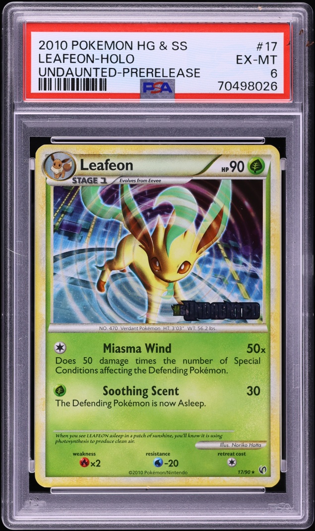 2010 Pokemon HeartGold & SoulSilver Undaunted Prerelease Holo Leafeon #17 PSA 6 EXMT