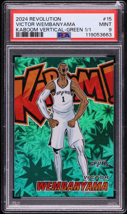 2024 Panini Revolution Kaboom! Vertical Green Victor Wembanyama 1/1 #15 PSA 9 MINT