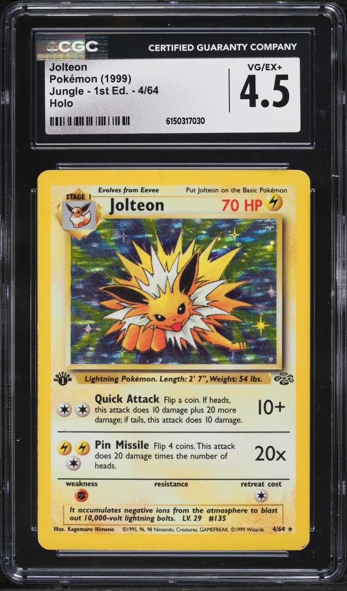 1999 Pokemon Jungle 1st Edition Holo Jolteon #4 CGC 4.5 VGEX+