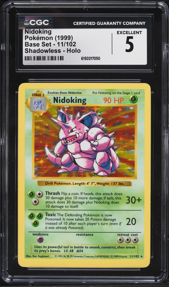 1999 Pokemon Base Set Shadowless Holo Nidoking #11 CGC 5 EX