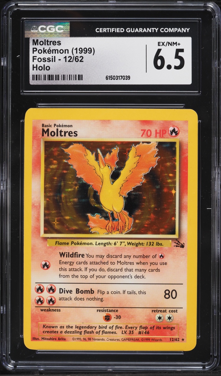 1999 Pokemon Fossil Holo Moltres #12 CGC 6.5 EXMT+