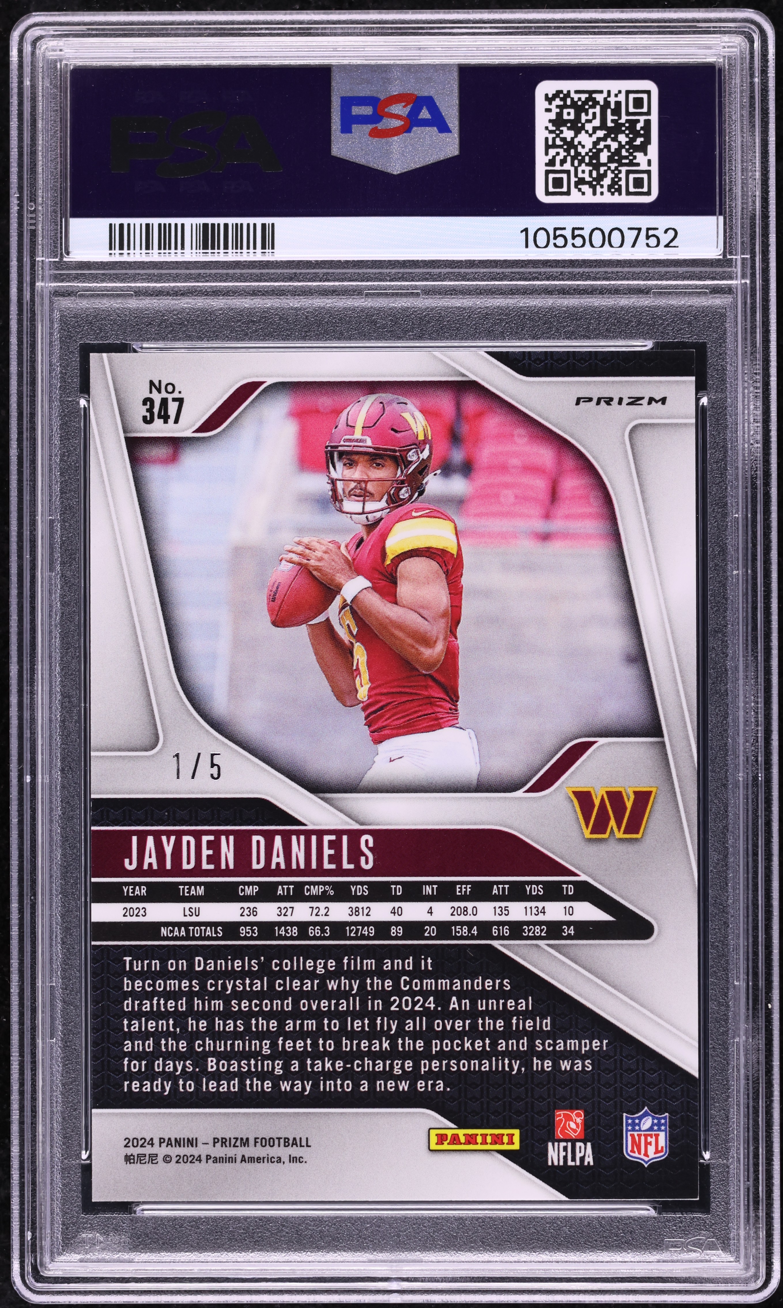 2024 Panini Prizm Gold Vinyl Jayden Daniels ROOKIE 1/5 #347 PSA 9