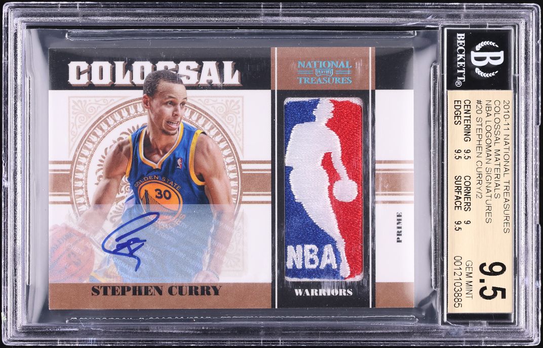 2010 National Treasures Colossal Stephen Curry LOGOMAN PATCH AUTO 2/2 BGS 9.5