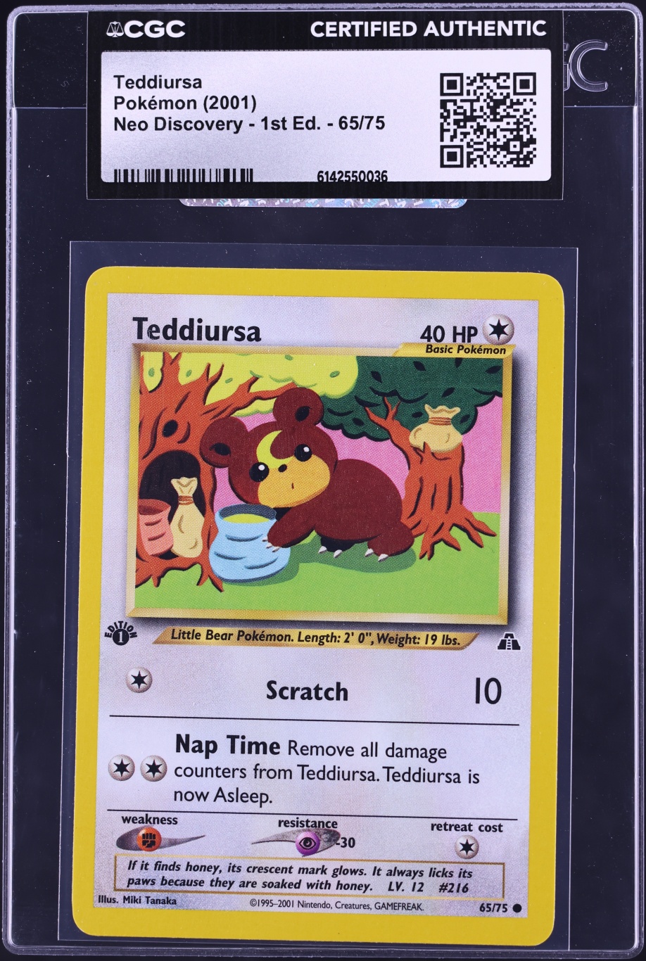 2001 Pokemon Neo Discovery 1st Edition Teddiursa #65 CGC AUTH