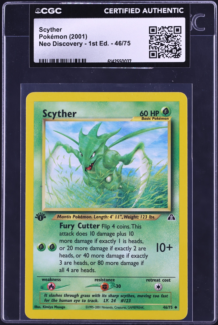 2001 Pokemon Neo Discovery 1st Edition Scyther #46 CGC AUTH