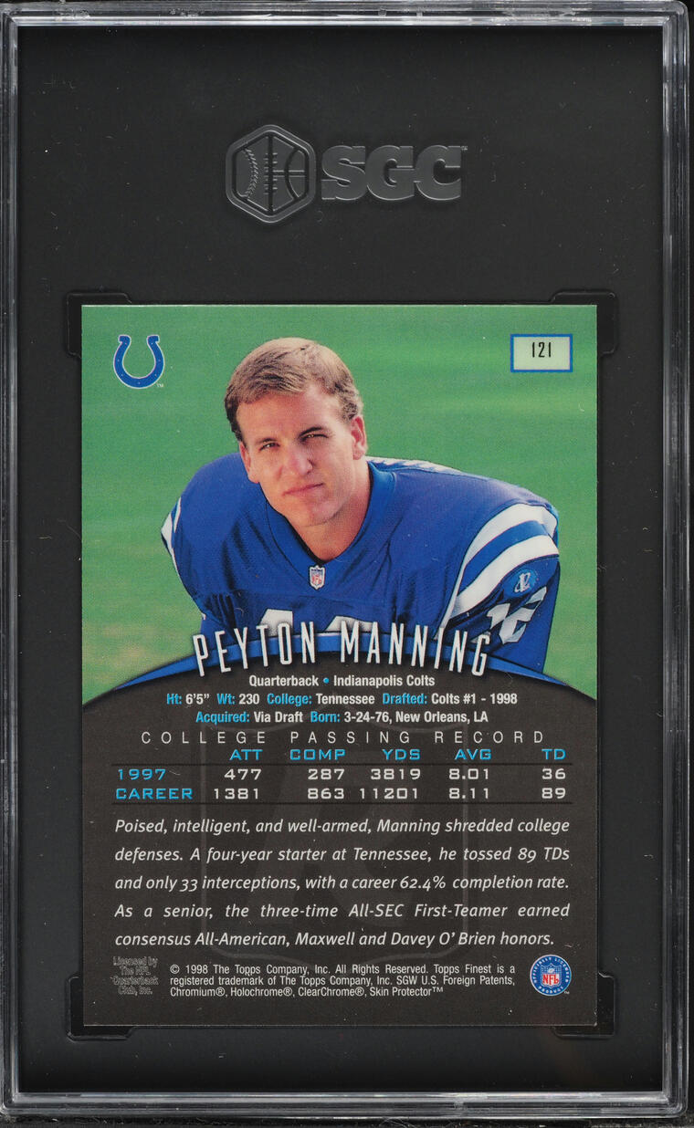 1998 Finest Football Peyton Manning ROOKIE #121 SGC 7.5 NRMT+