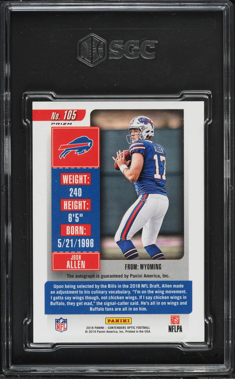 2018 Panini Contenders Optic Josh Allen ROOKIE AUTO #105 SGC 9.5 MINT+