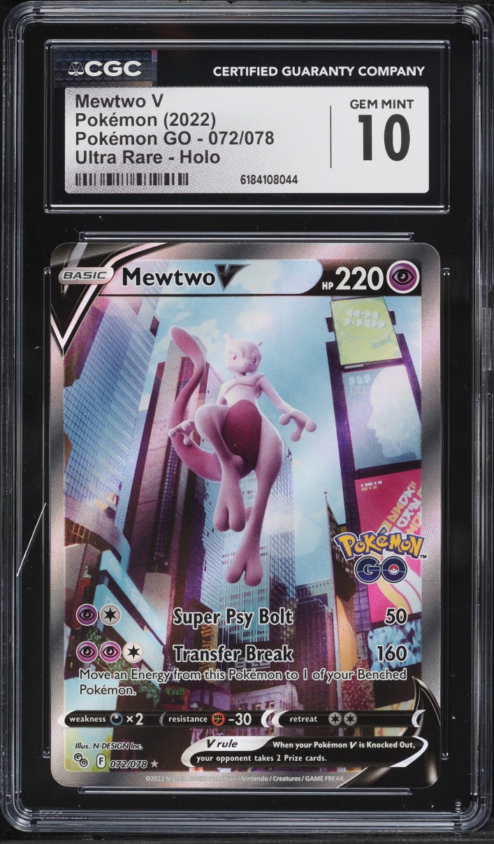 2022 Pokemon Sword & Shield Pokemon GO Full Art Mewtwo V #72 CGC 10 GEM MINT