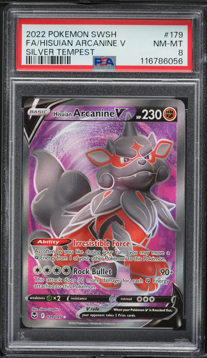 2022 Pokemon SWSH Silver Tempest Full Art Hisuian Arcanine V #179 PSA 8 NM-MT