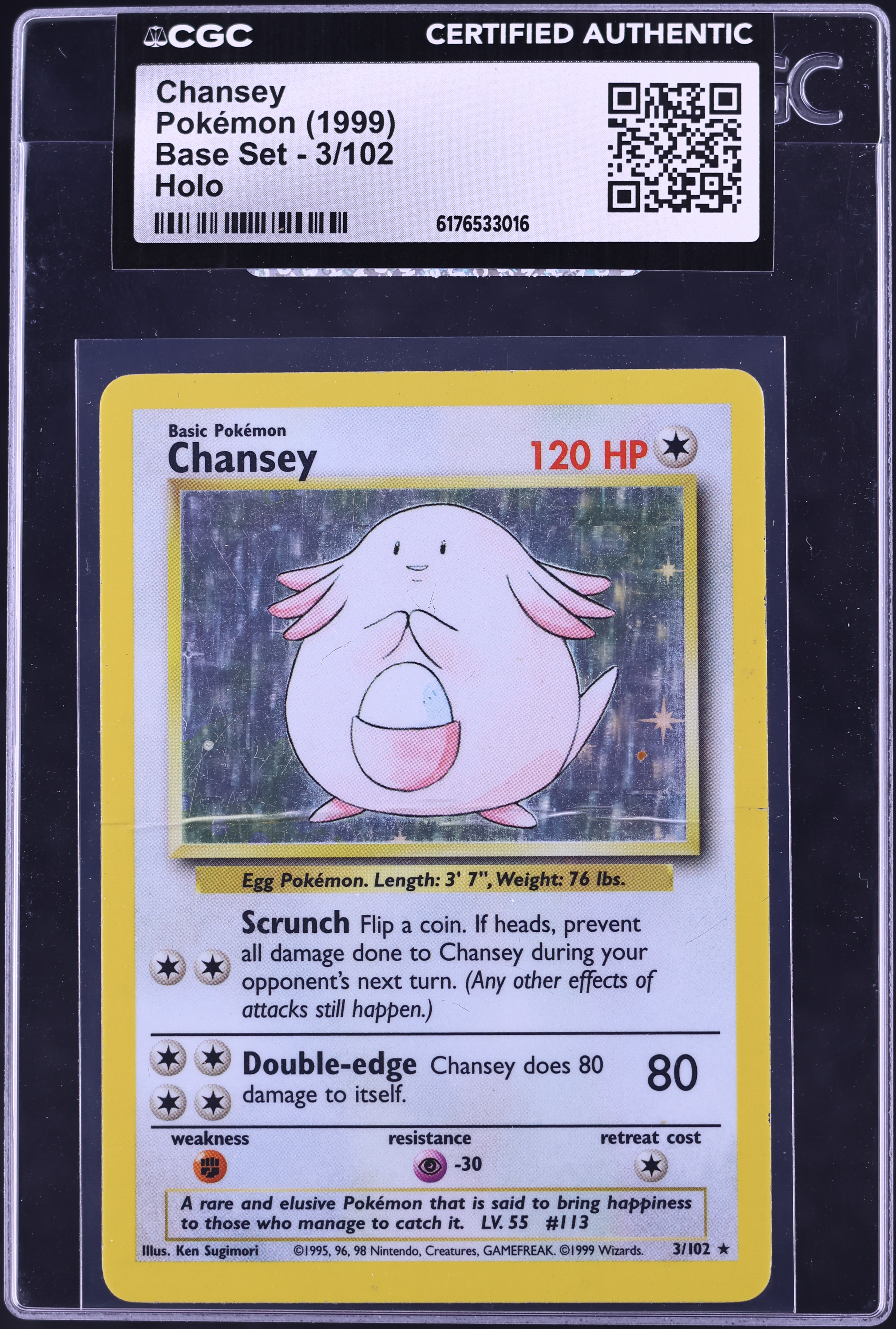 1999 Pokemon Base Set Holo Chansey #3 CGC AUTH