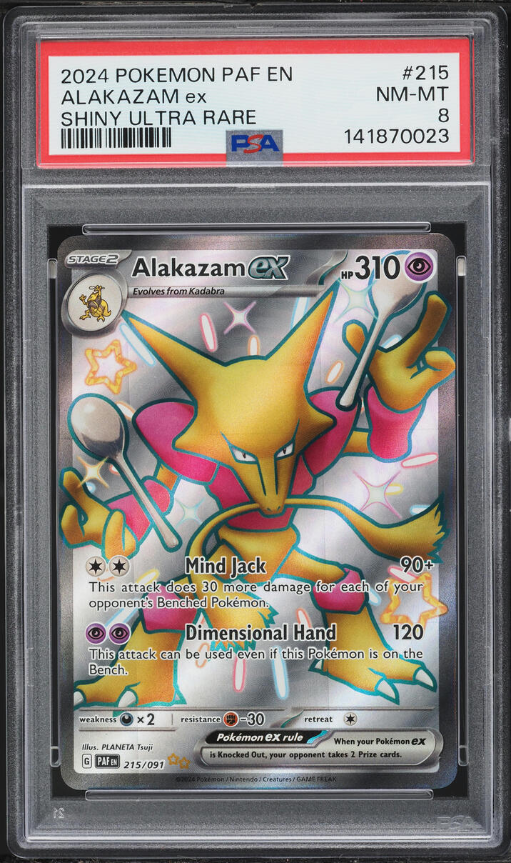 2024 Pokemon Scarlet & Violet Paldean Fates Shiny Alakazam ex #215 PSA 8 NM-MT
