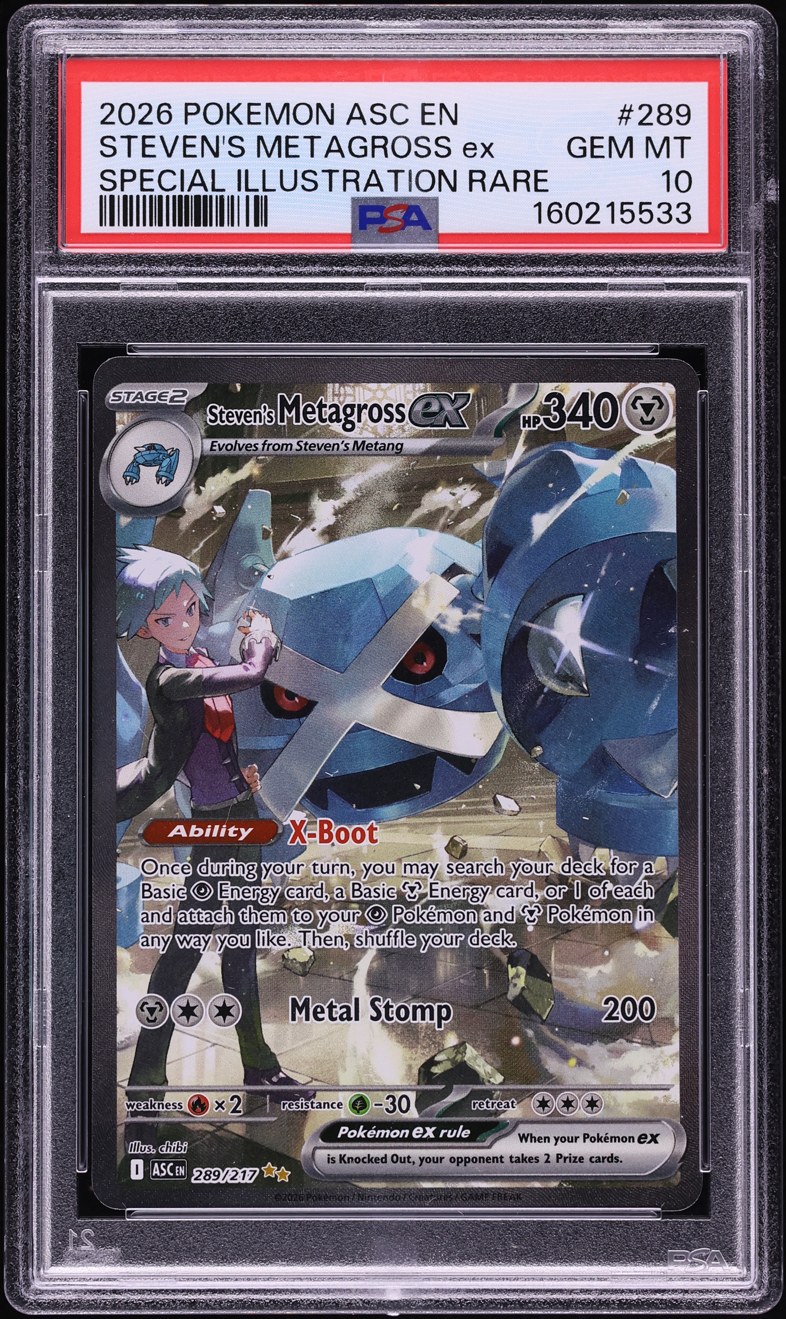 2026 Pokemon Mega Evolution Ascended Heroes SIR Steven's Metagross ex #289 PSA 10 GEM MINT