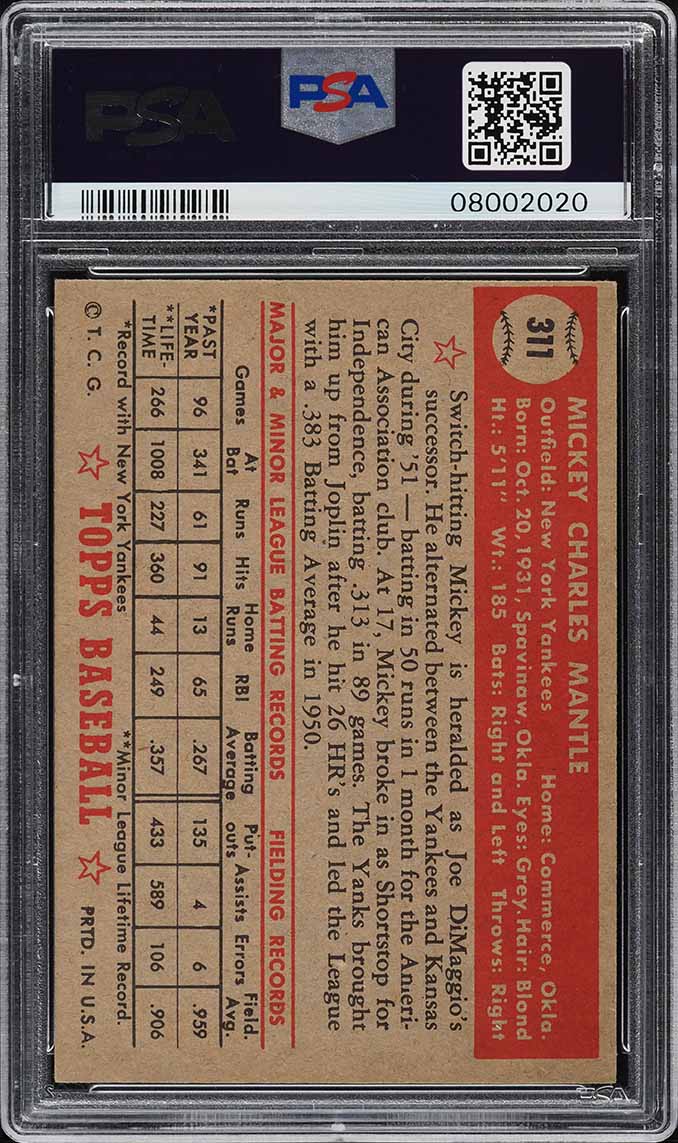 1952 Topps Mickey Mantle #311 PSA 7 NRMT