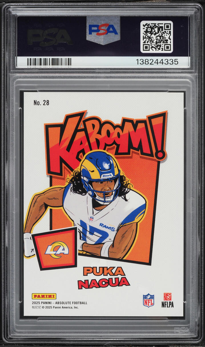 2025 Absolute Kaboom Vertical Gold Puka Nacua /10 #28 PSA 8 NM-MT