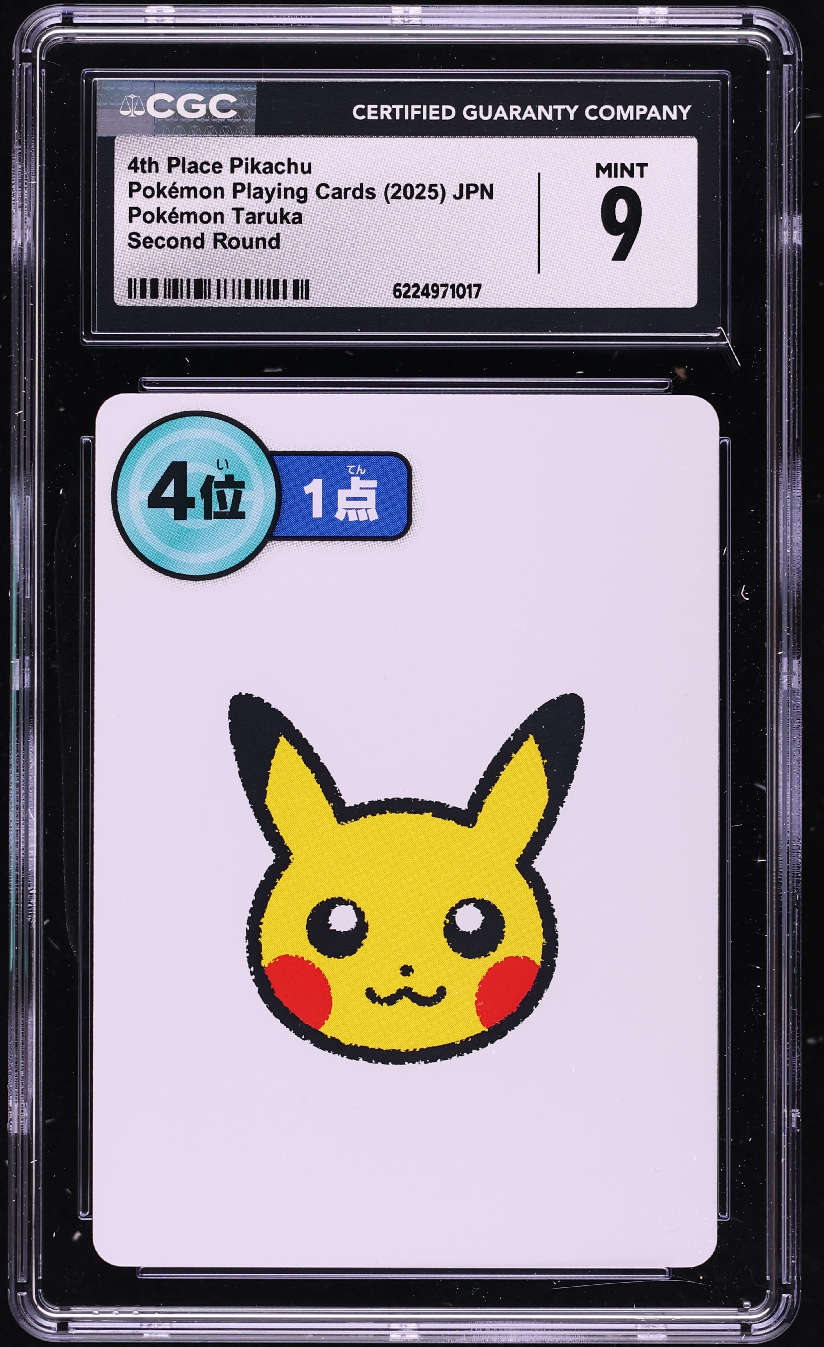 2025 Pokemon Japanese Playing Cards Taruka Second Round 4th Place Pikachu CGC 9 MINT