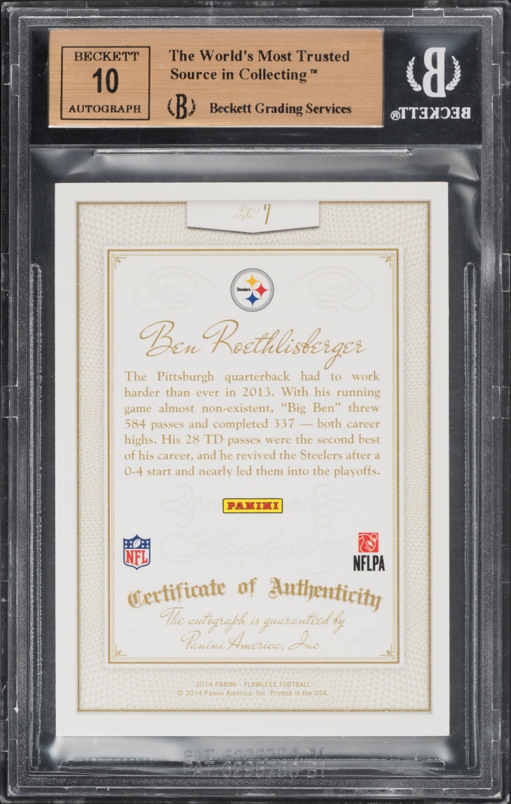 2014 Panini Flawless Ben Roethlisberger AUTO /25 #7 BGS 9.5 GEM MINT