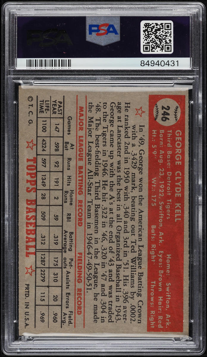 1952 Topps George Kell #246 PSA 7 NRMT