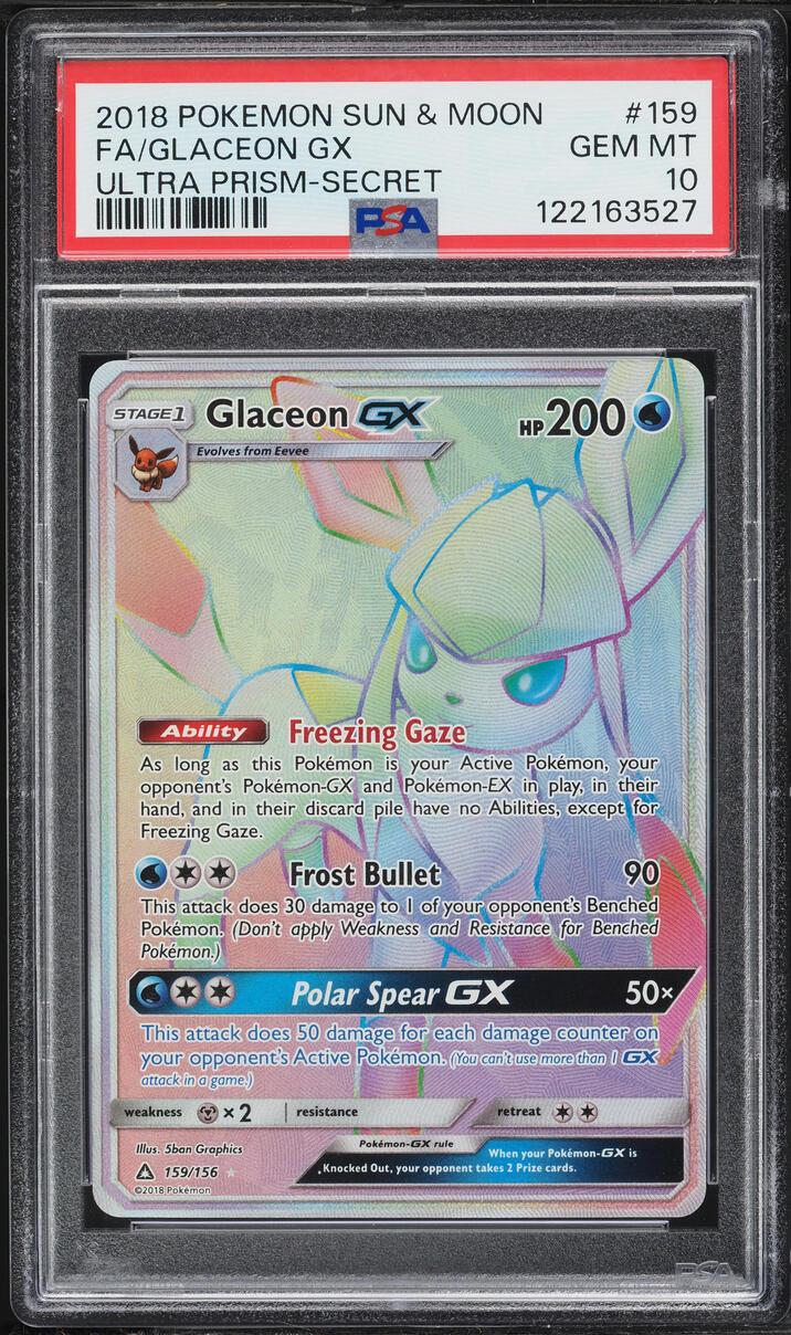 2018 Pokemon Sun & Moon Ultra Prism Rainbow Rare Glaceon GX #159 PSA 10 GEM MINT