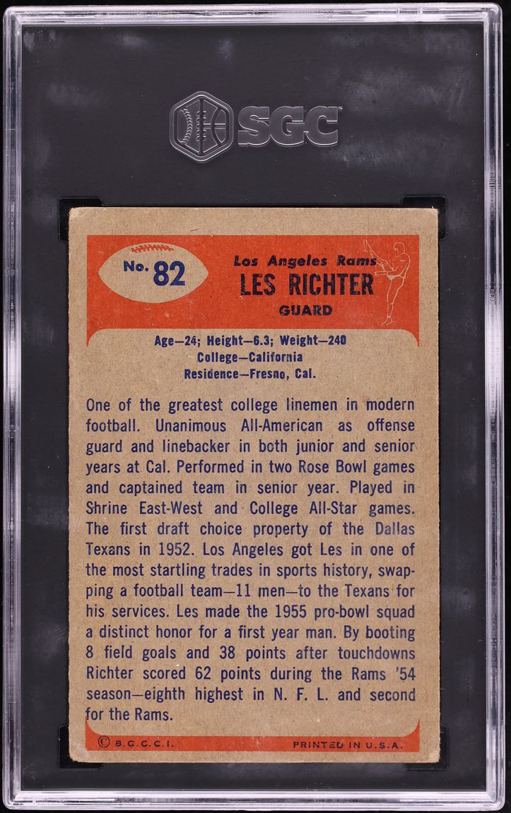 1955 Bowman Football Les Richter #82 SGC 3 VG