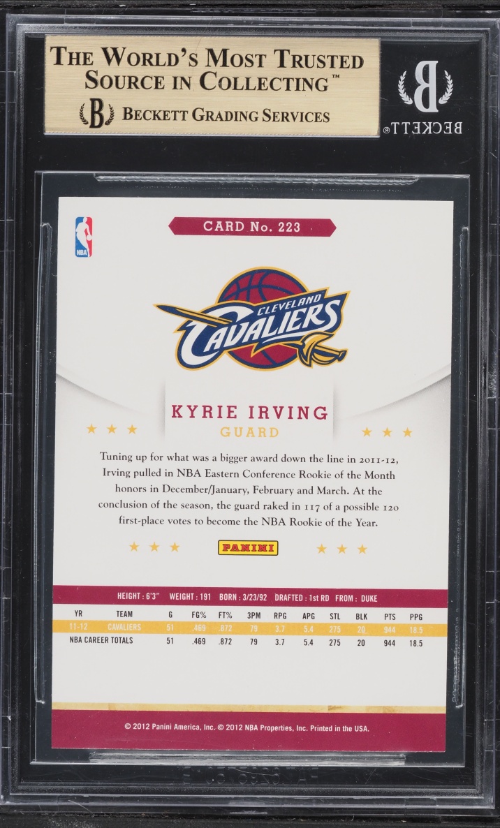2012 Hoops Kyrie Irving ROOKIE #223 BGS 9.5 GEM MINT