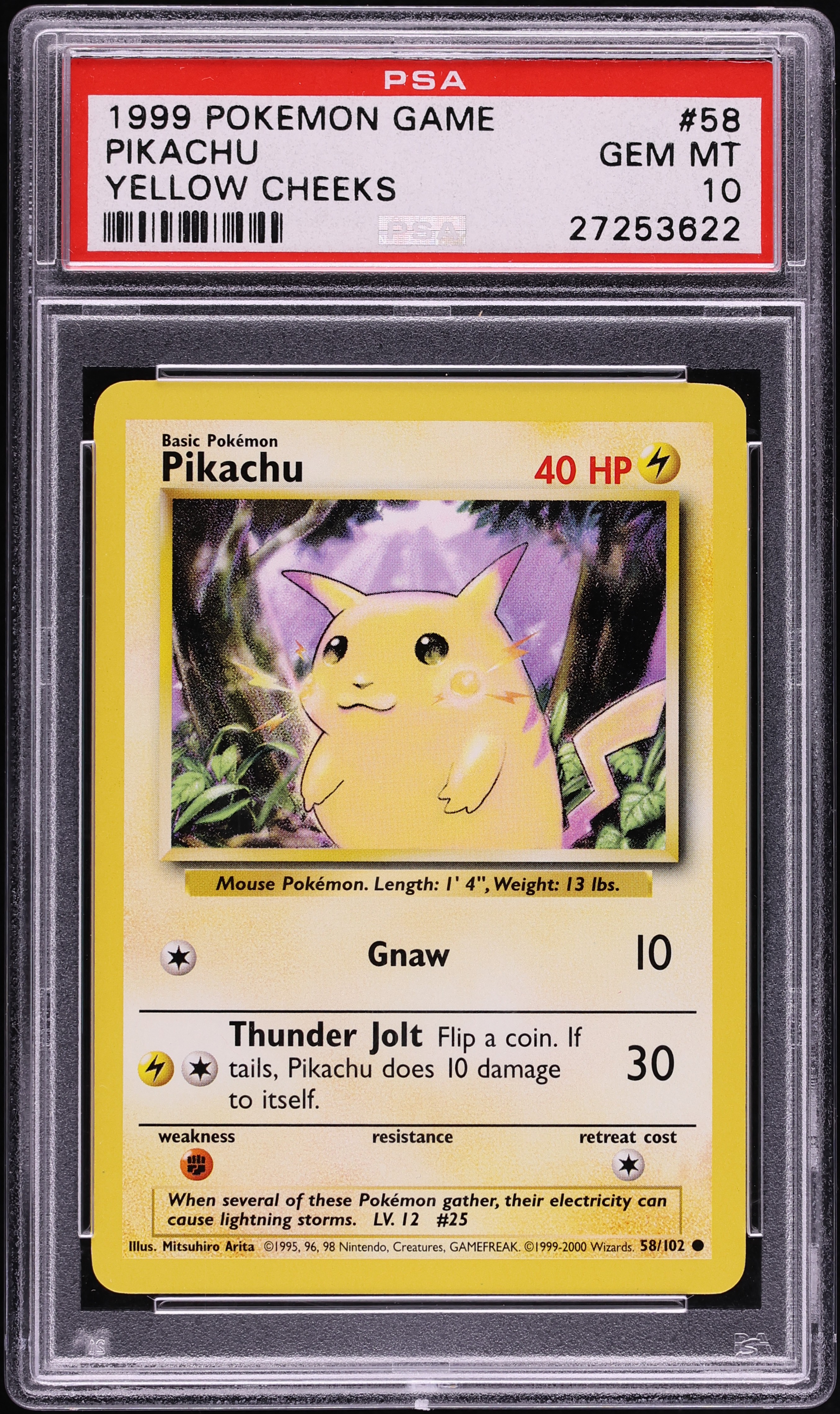 1999 Pokemon Base Set Yellow Cheeks Pikachu #58 PSA 10 GEM MINT