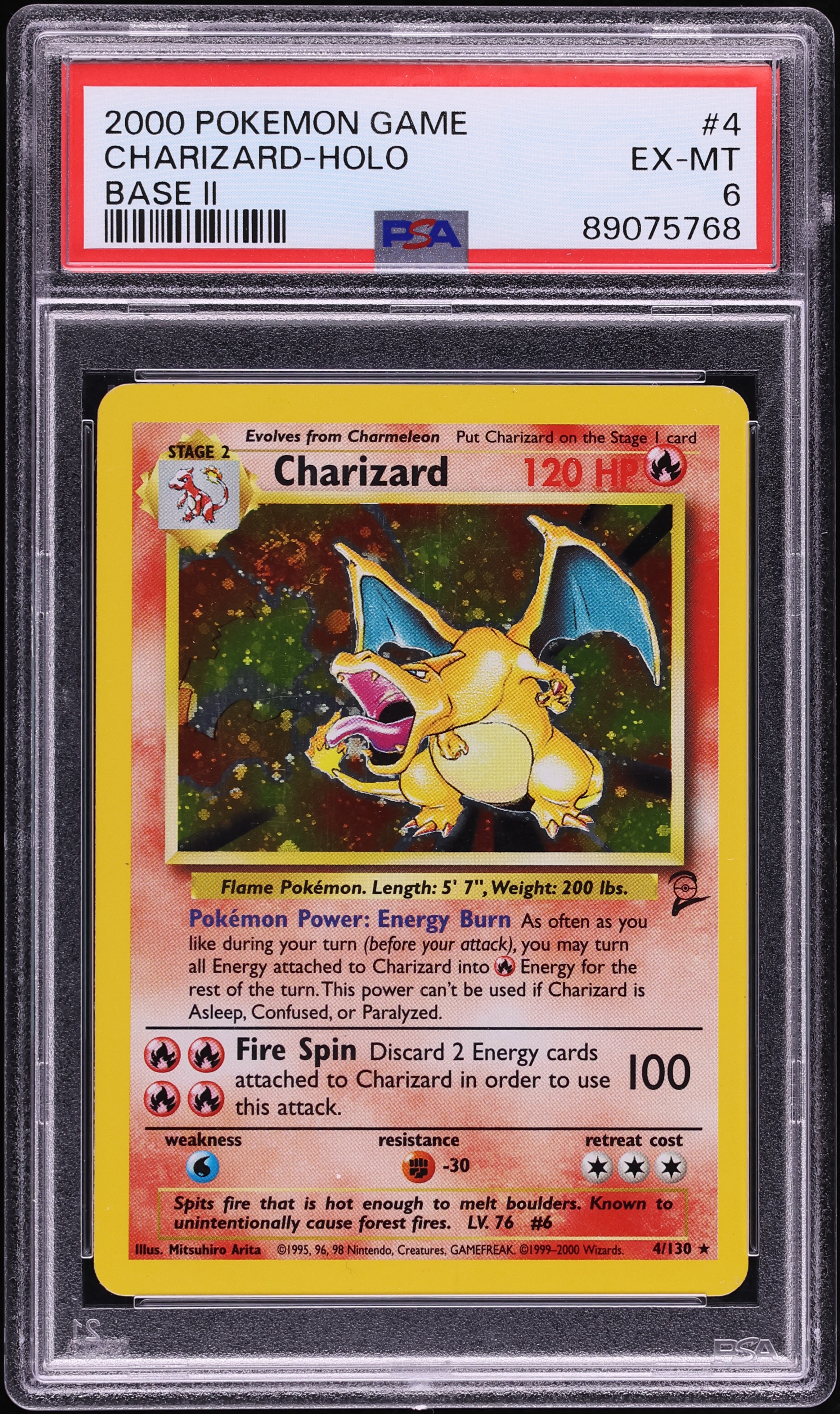 2000 Pokemon Base Set 2 Holo Charizard #4 PSA 6 EXMT