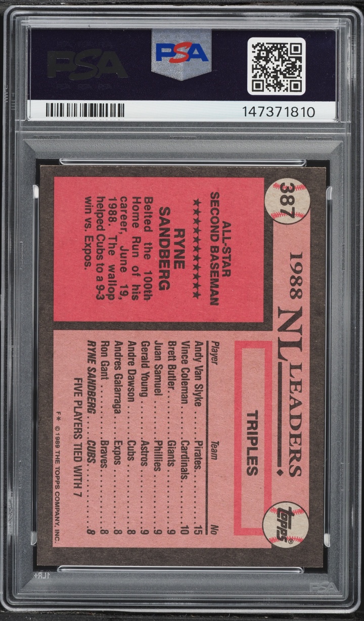 1989 Topps Ryne Sandberg ALL STAR #387 PSA 8 NM-MT