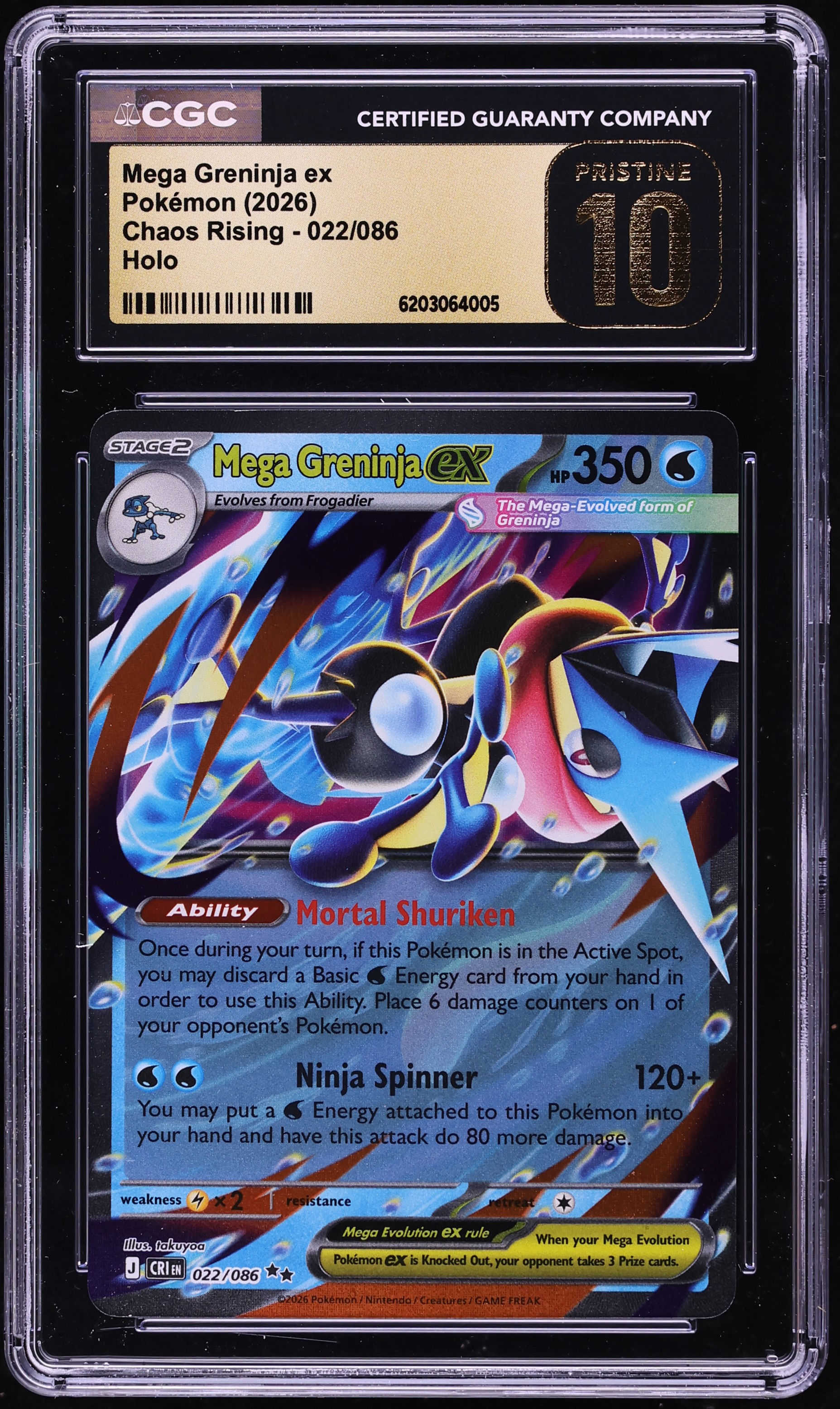 2026 Pokemon Mega Evolution Chaos Rising Holo Mega Greninja Ex #22 CGC 10 PRISTINE