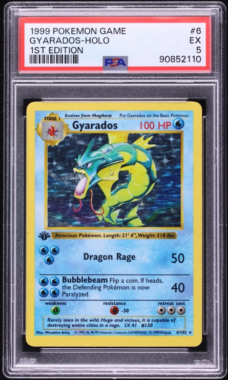 1999 Pokemon Base Set Shadowless 1st Edition Holo Gyarados #6 PSA 5 EX