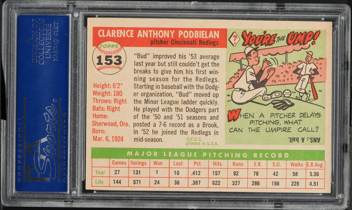 1955 Topps Bud Podbielan #153 PSA 7 NRMT