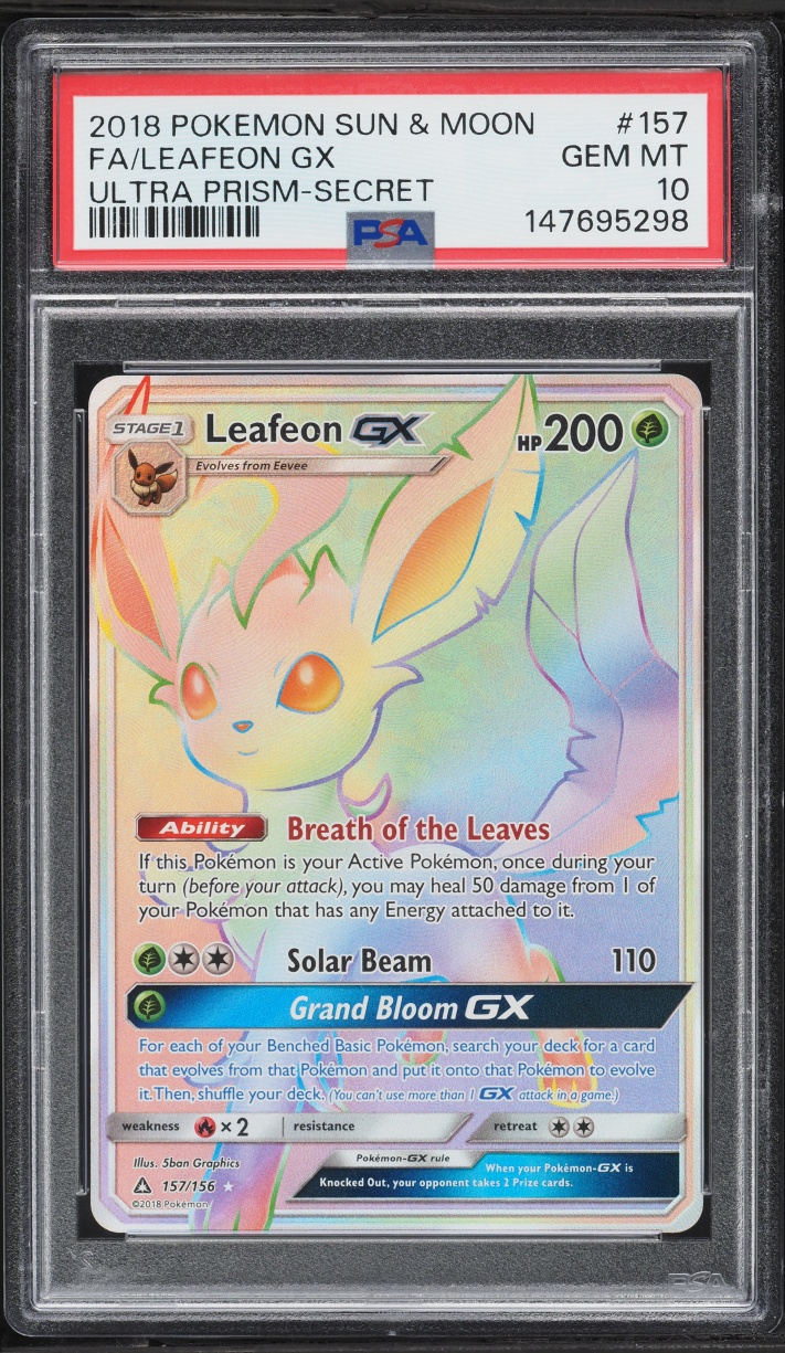 2018 Pokemon Sun & Moon Ultra Prism Rainbow Rare Leafeon GX #157 PSA 10 GEM MINT
