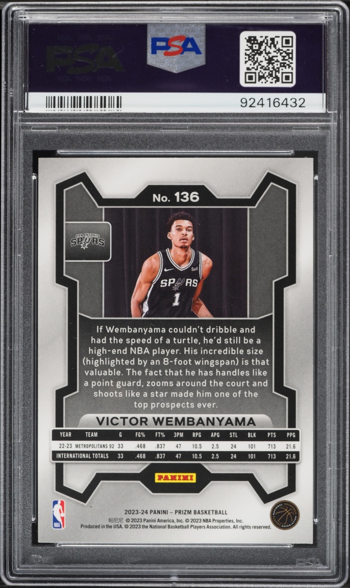 2023 Panini Prizm Victor Wembanyama ROOKIE #136 PSA 10 GEM MINT