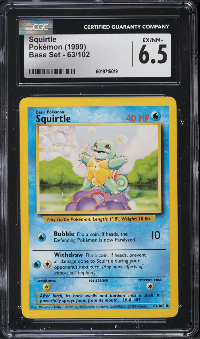 1999 Pokemon Base Set Squirtle #63 CGC 6.5 EXMT+