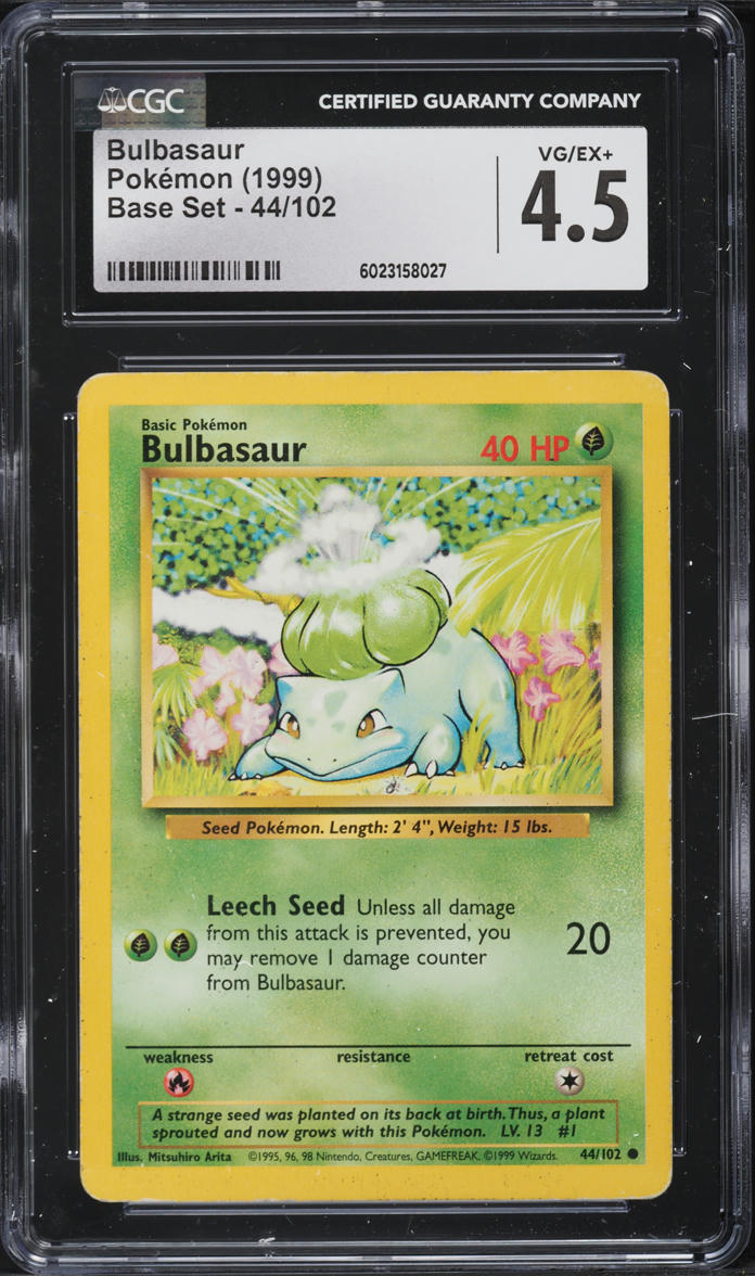 1999 Pokemon Base Set Bulbasaur #44 CGC 4.5 VGEX+