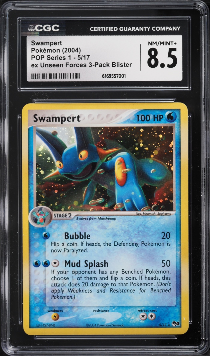 2004 Pokemon POP Series 1 Ex Unseen Forces 3-Pack Blister Swampert #5 CGC 8.5 NM-MT+