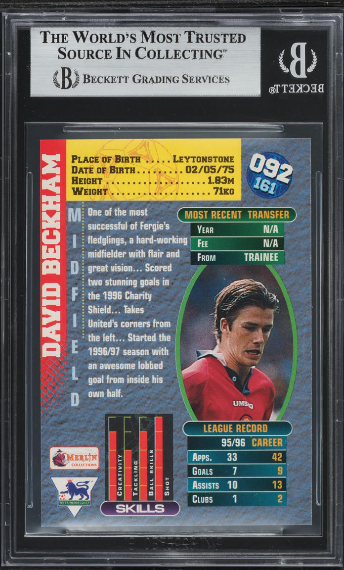 1996 Merlin Premier Gold England David Beckham ROOKIE #92 BGS 7.5 NRMT+