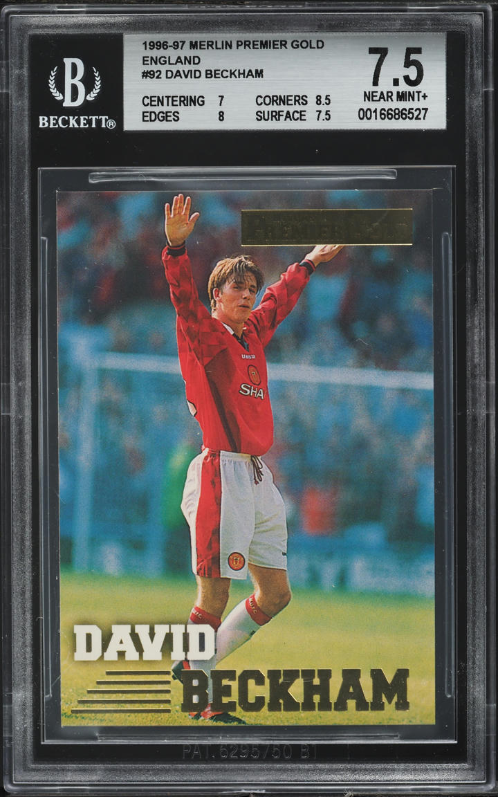 1996 Merlin Premier Gold England David Beckham ROOKIE #92 BGS 7.5 NRMT+
