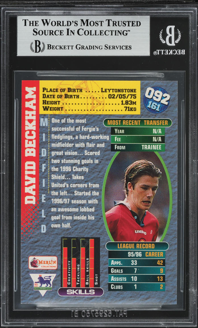 1996 Merlin Premier Gold England David Beckham ROOKIE #92 BGS 7.5 NRMT+