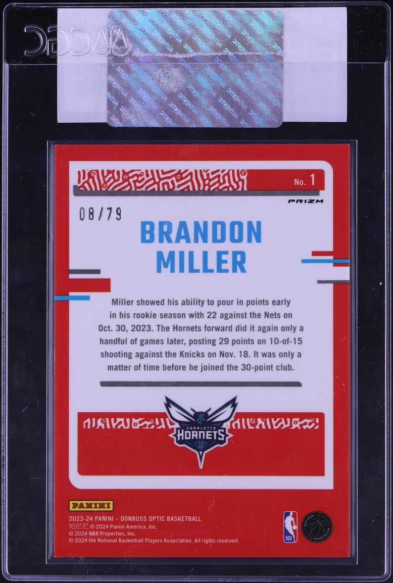 2023 Donruss Optic Pink Velocity Brandon Miller ROOKIE /79 #219 CGC AUTH