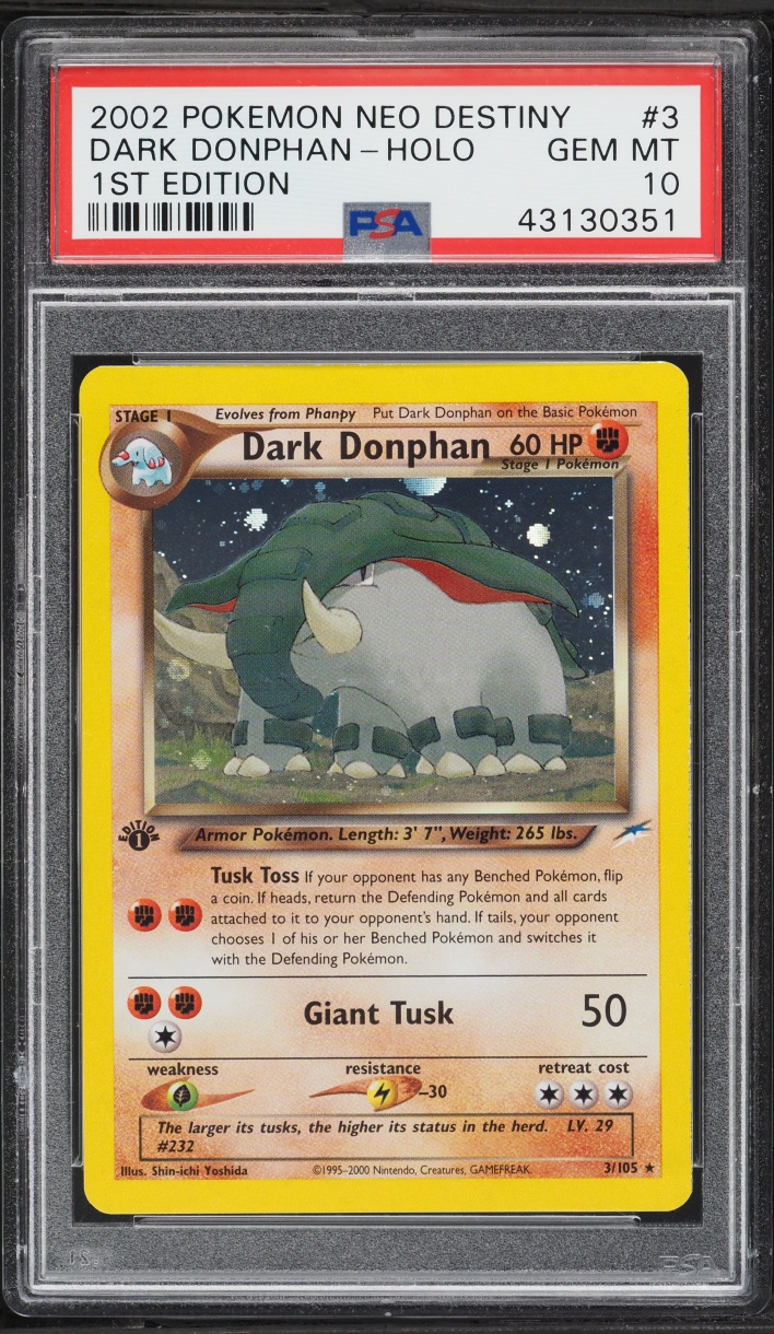 2002 Pokemon Neo Destiny 1st Edition Holo Dark Donphan #3 PSA 10 GEM MINT