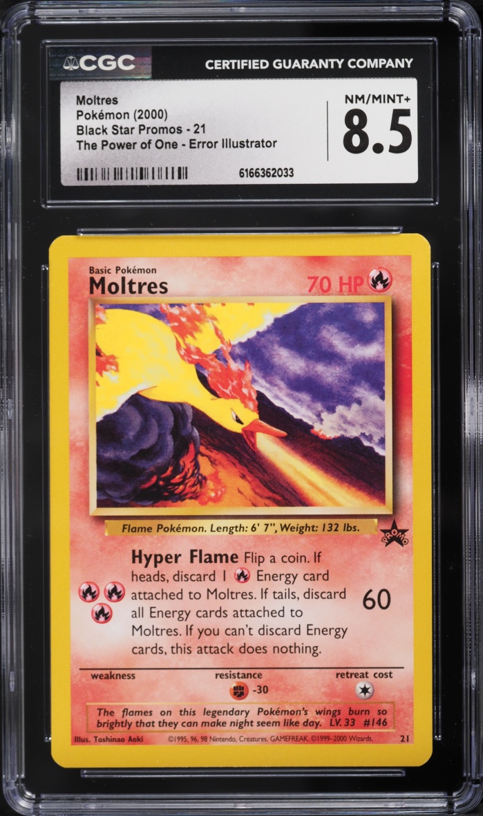 2000 Pokemon Black Star Promo Aoki Error Moltres #21 CGC 8.5 NM-MT+