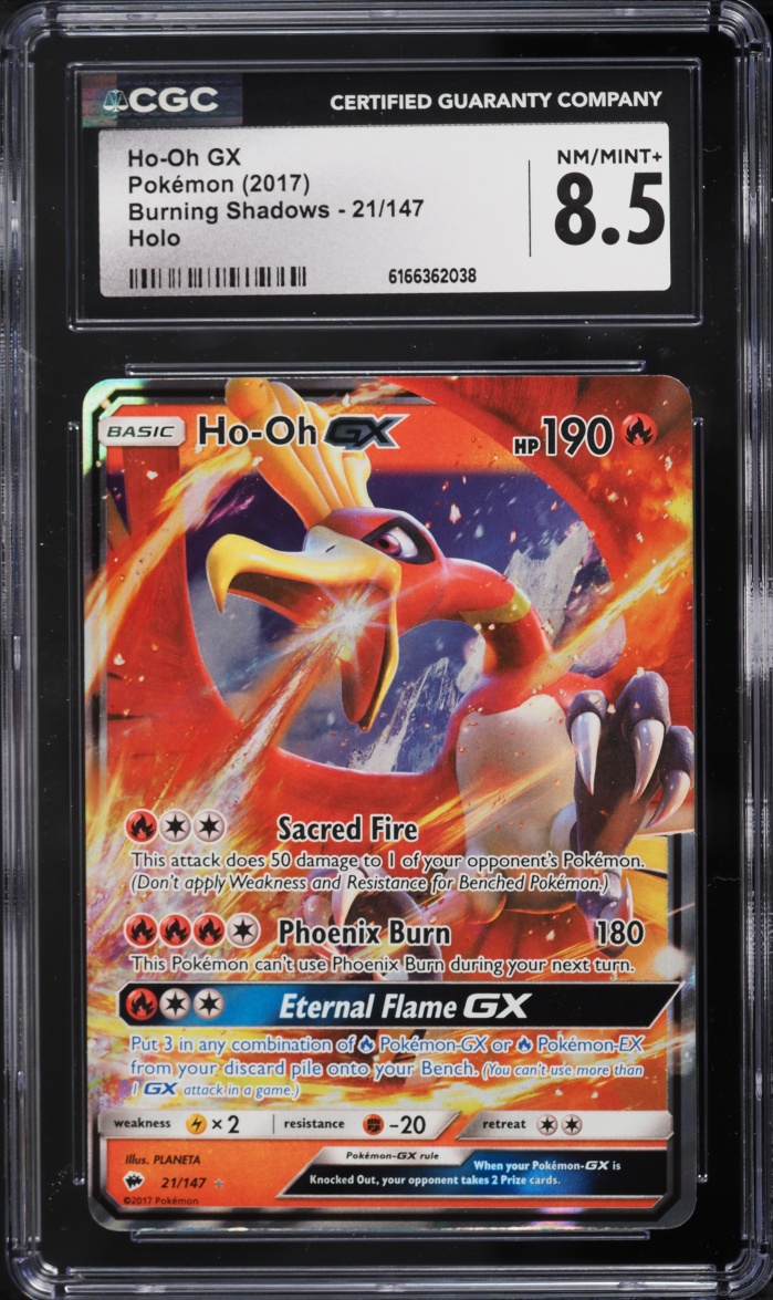 2017 Pokemon Sun & Moon Burning Shadows Holo Ho-Oh GX #21 CGC 8.5 NM-MT+