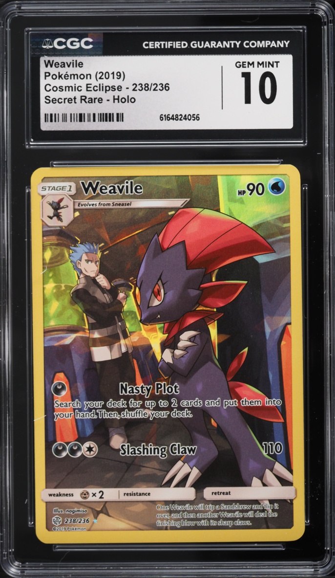 2019 Pokemon Sun & Moon Cosmic Eclipse Full Art Weavile #238 CGC 10 GEM MINT