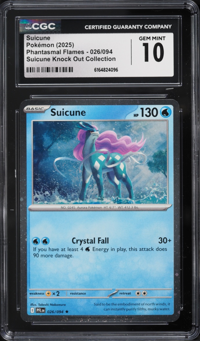 2025 Pokemon Mega Evolution Phantasmal Flames Knock Out Collection Suicune #026 CGC 10 GEM MINT