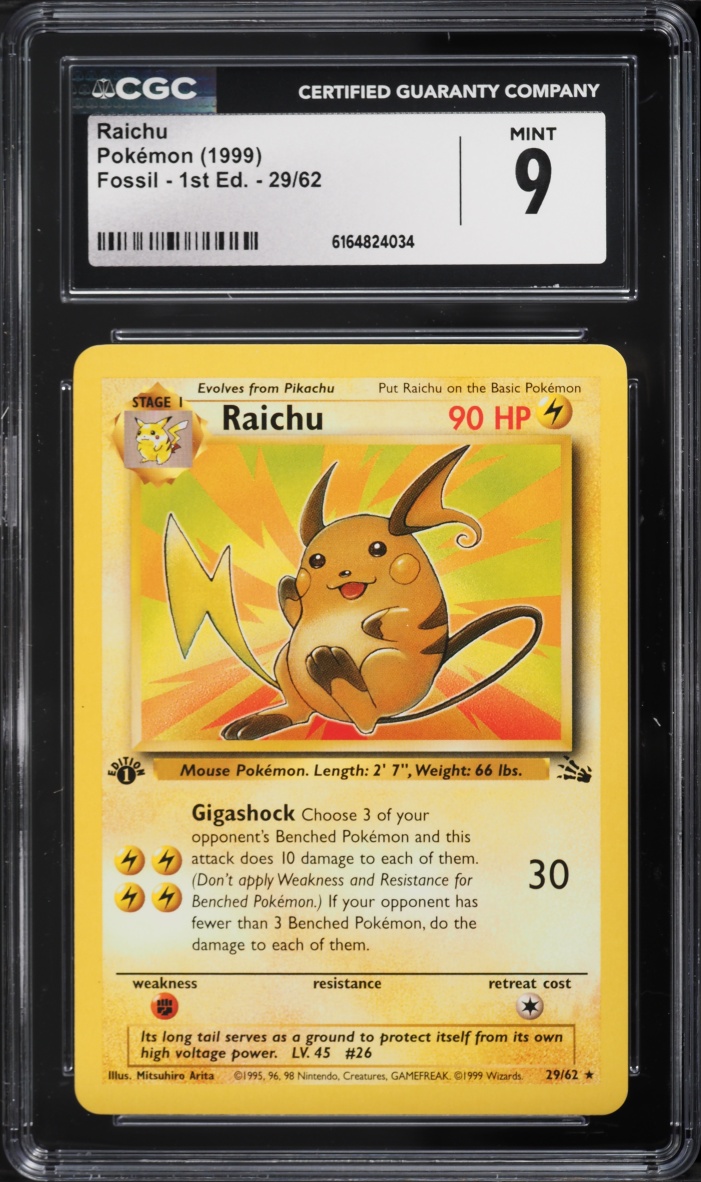 1999 Pokemon Fossil 1st Edition Raichu #29 CGC 9 MINT
