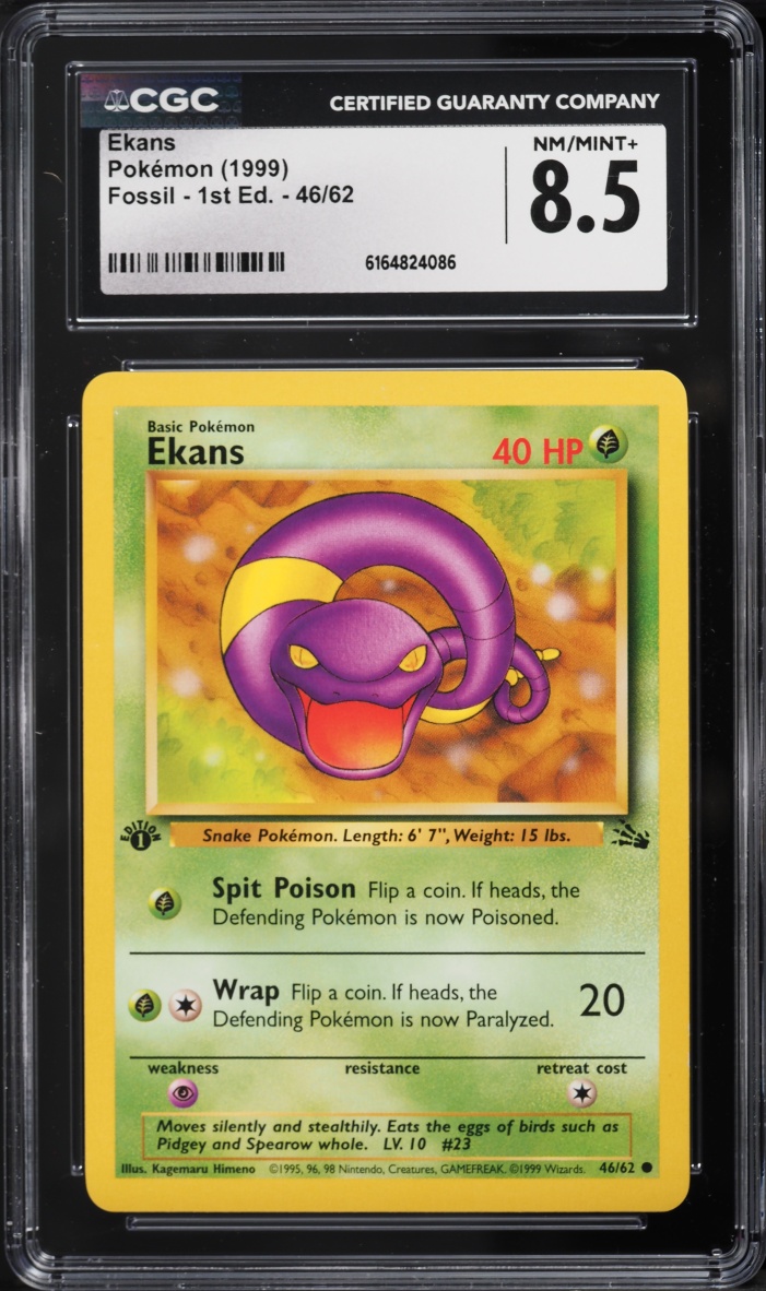 1999 Pokemon Fossil 1st Edition Ekans #46 CGC 8.5 NM-MT+