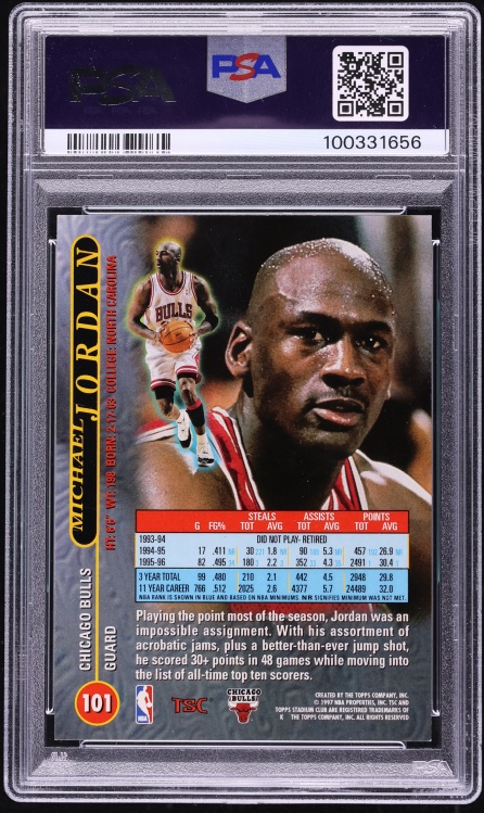 1996 Stadium Club Basketball Michael Jordan #101 PSA 8 NM-MT