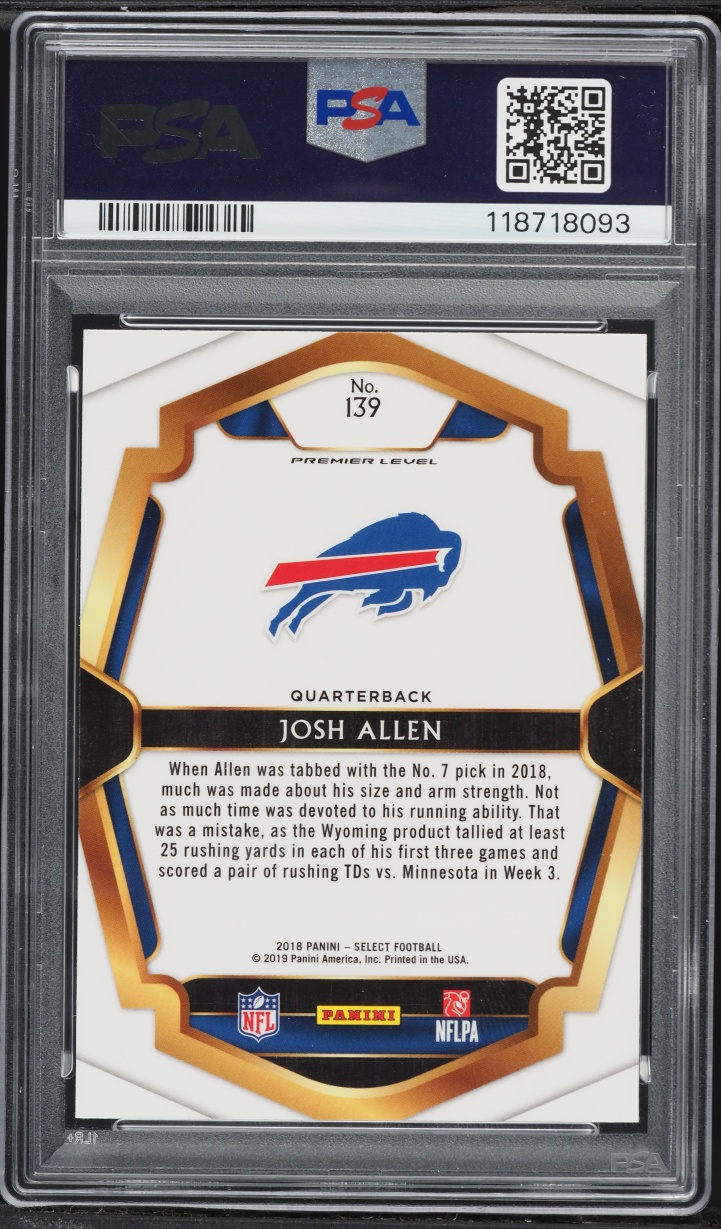 2018 Select Premier Level Josh Allen ROOKIE #139 PSA 10 GEM MINT